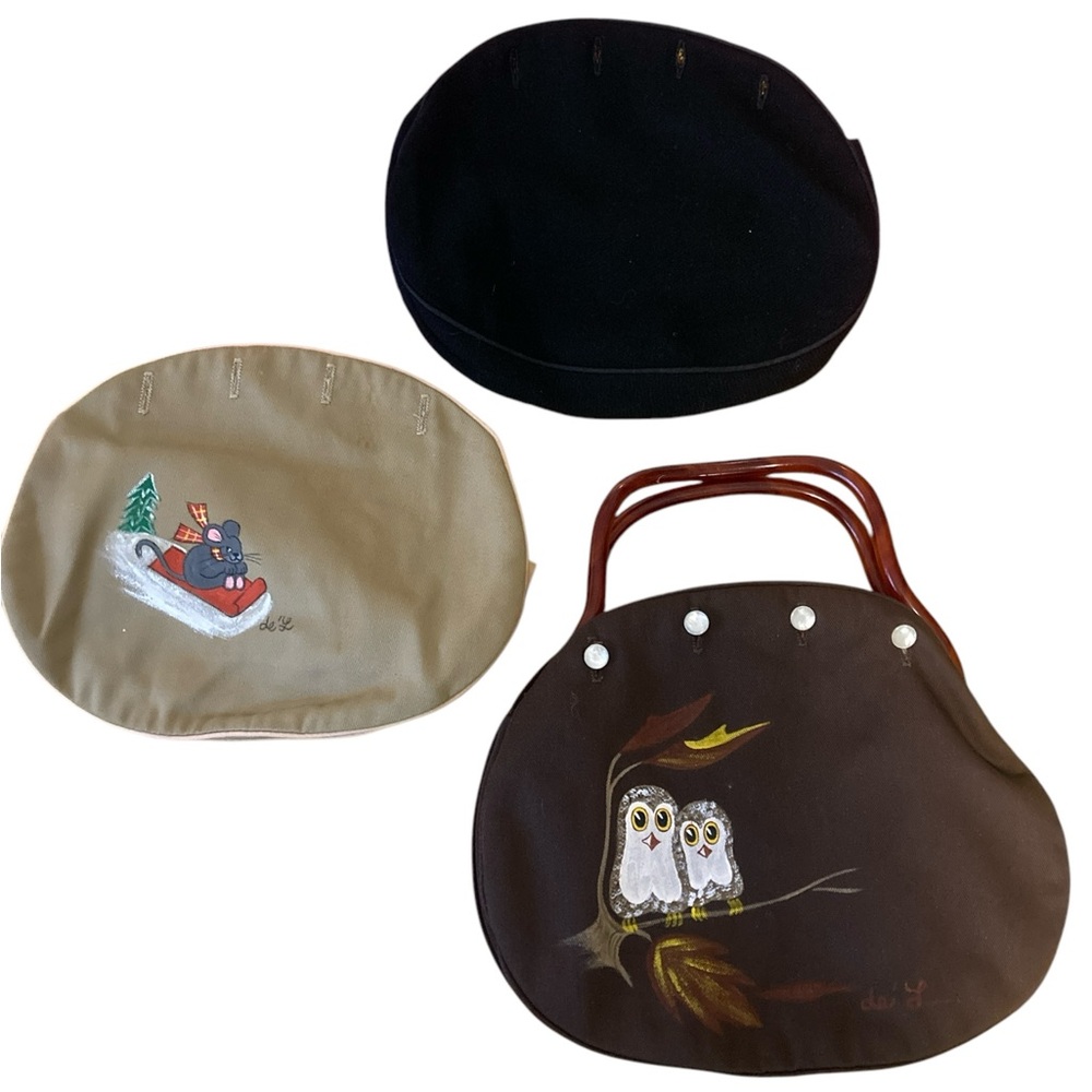 Vintage Bermuda Bag w/Three Covers, Tortoiseshell Handle- Handpainted-de Lanthe